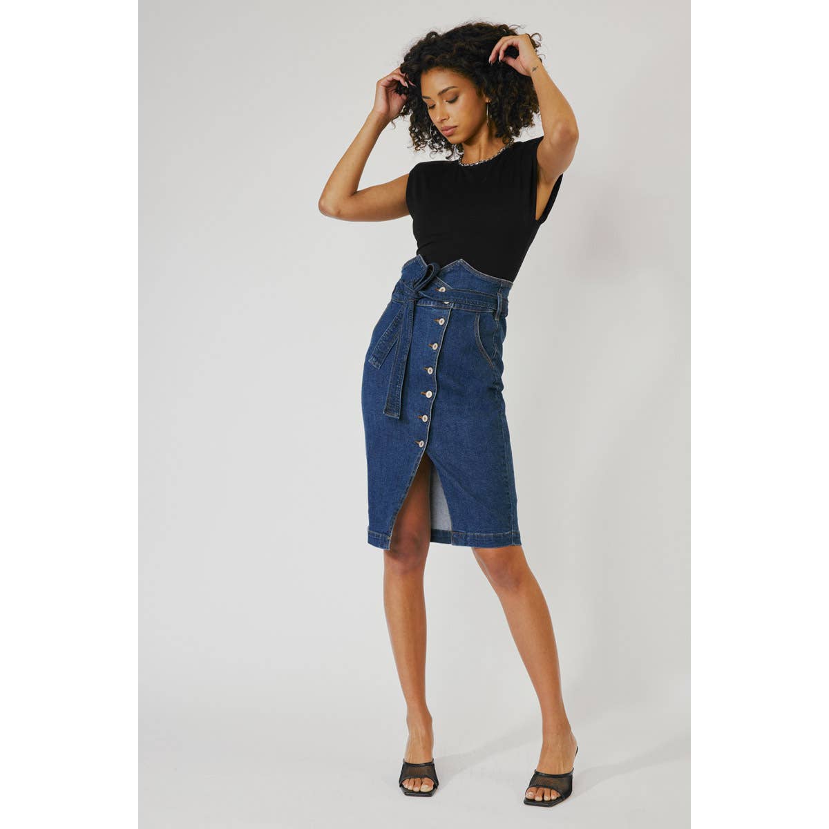 Midi Button Denim skirt