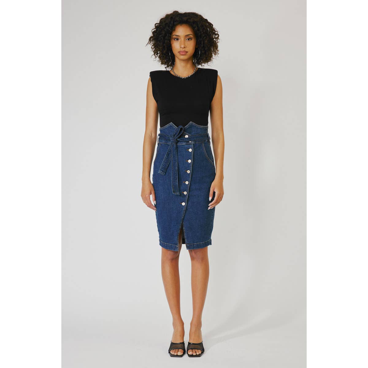 Midi Button Denim skirt