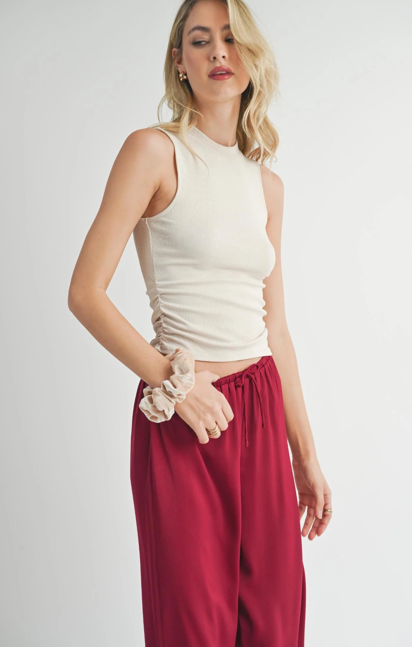 Ronan Mock Neck Ruched Knit Tank