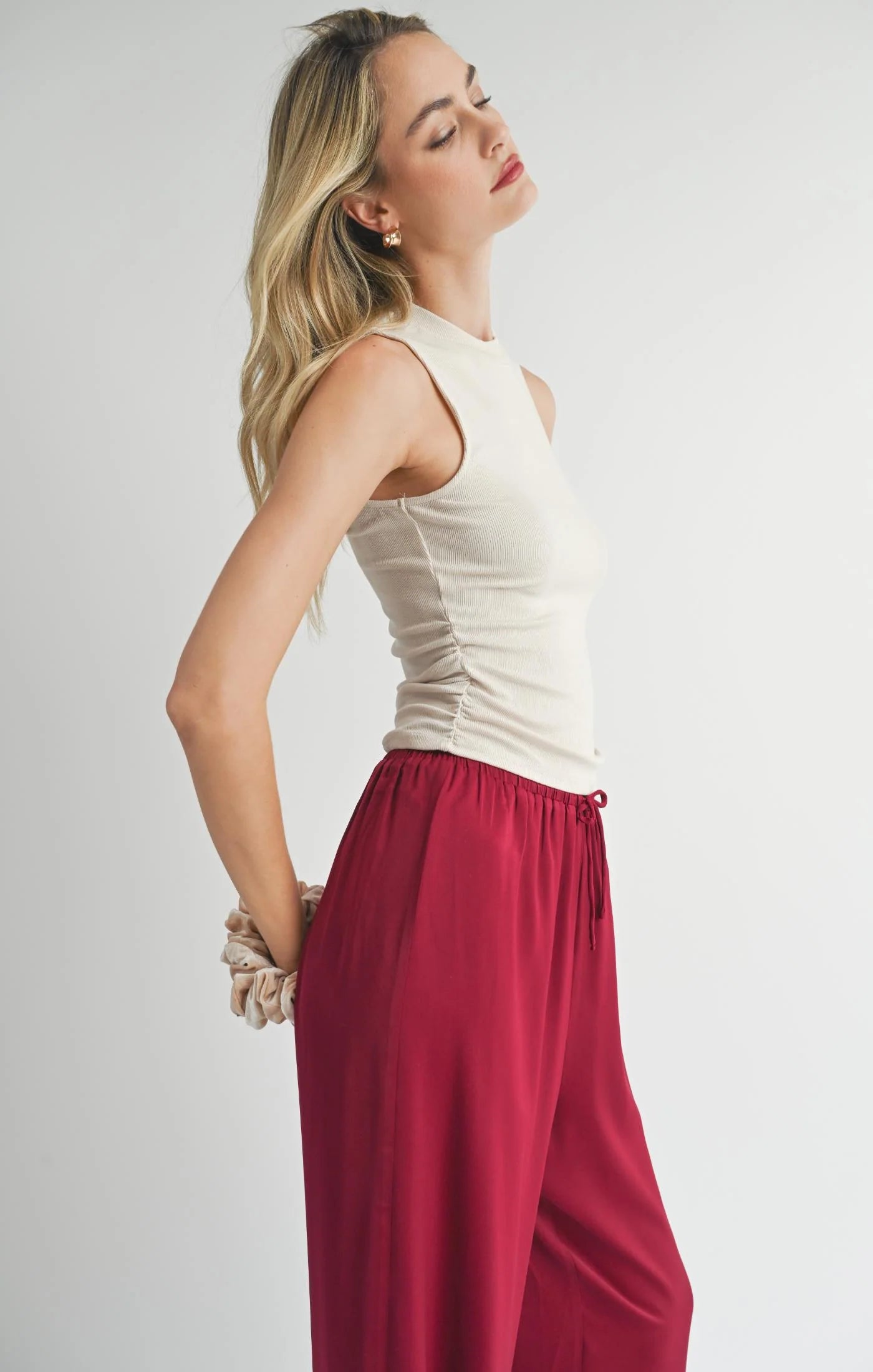 Ronan Mock Neck Ruched Knit Tank