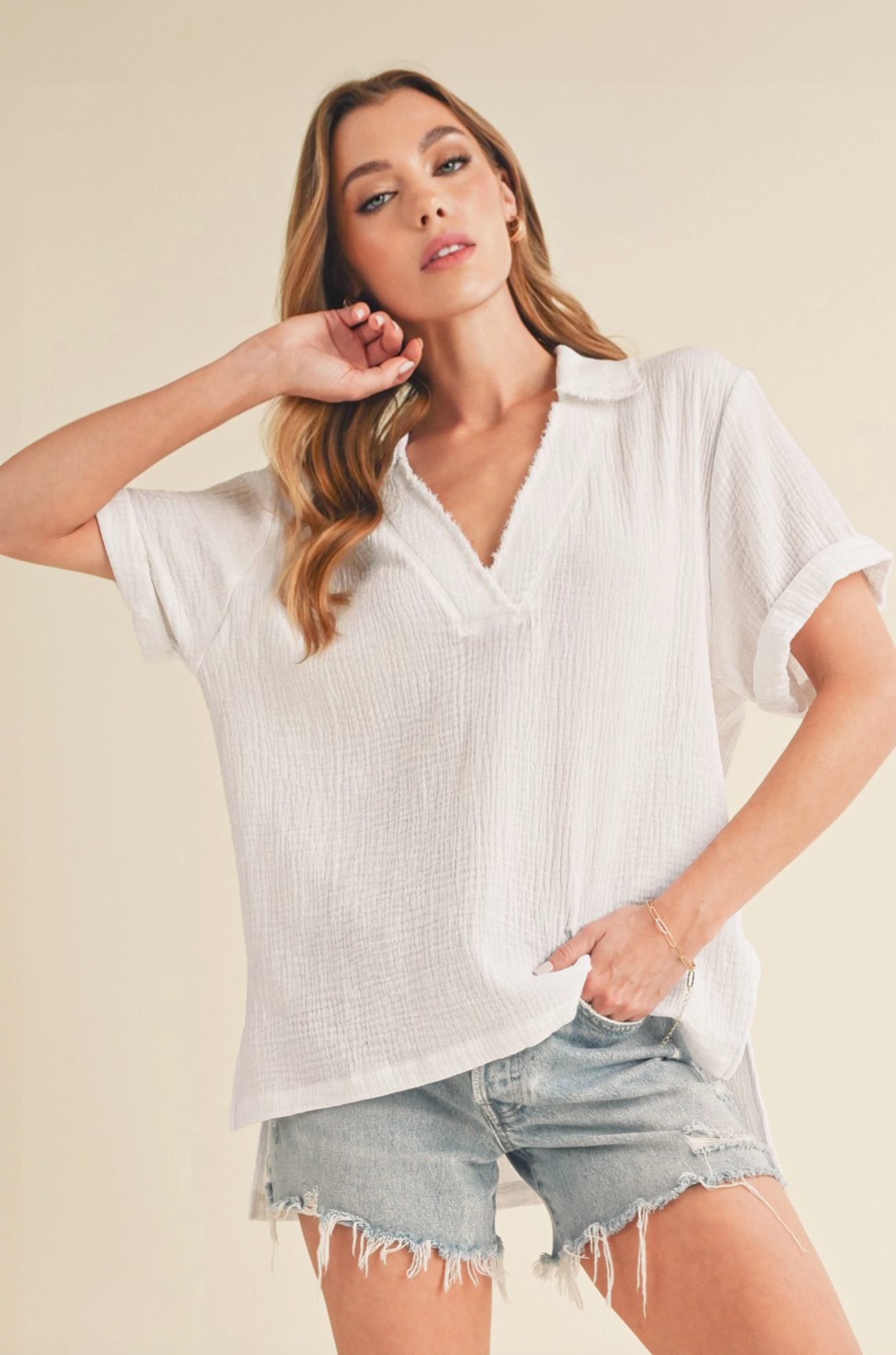 Jamy Collared Short Sleeve Top