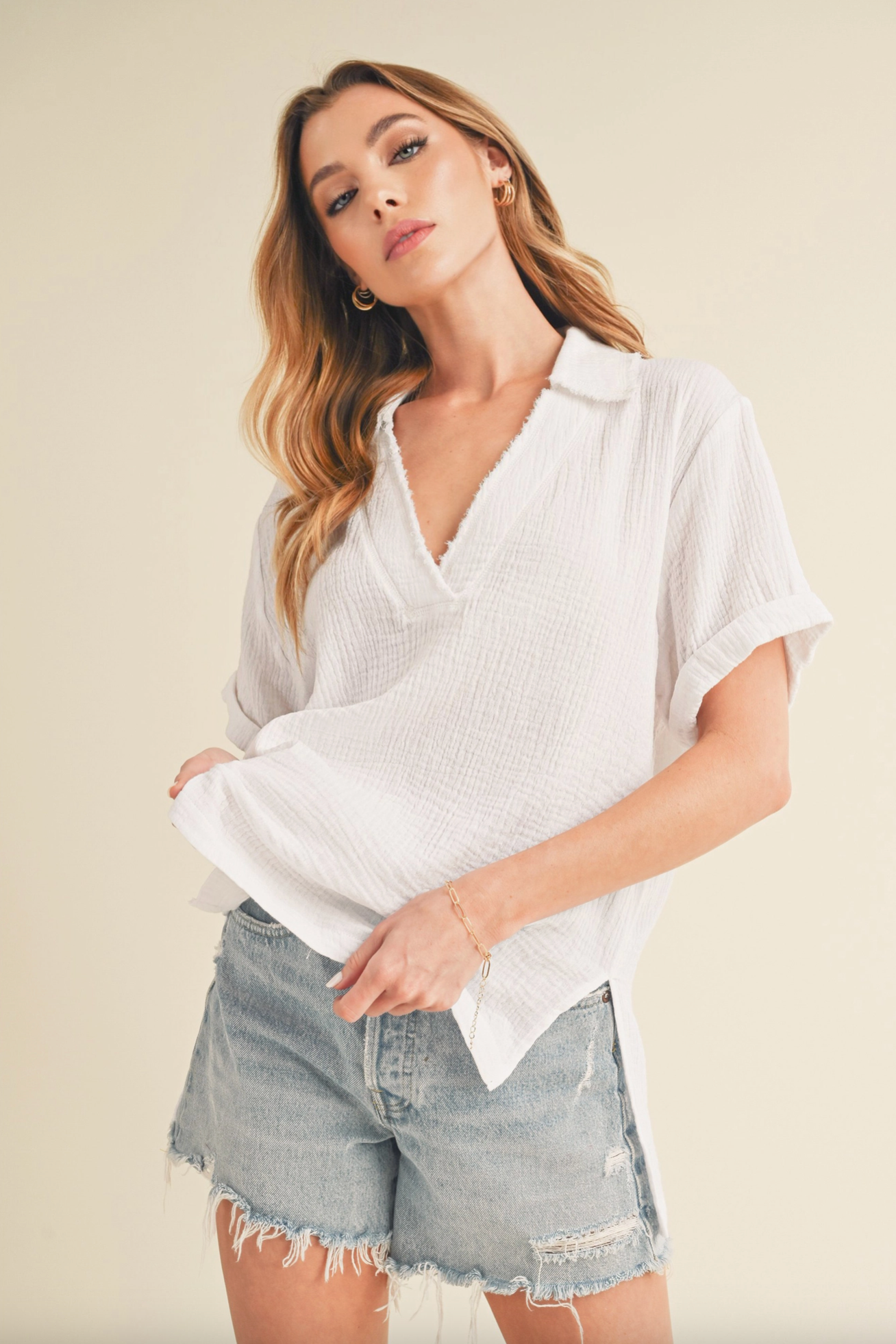 Jamy Collared Short Sleeve Top