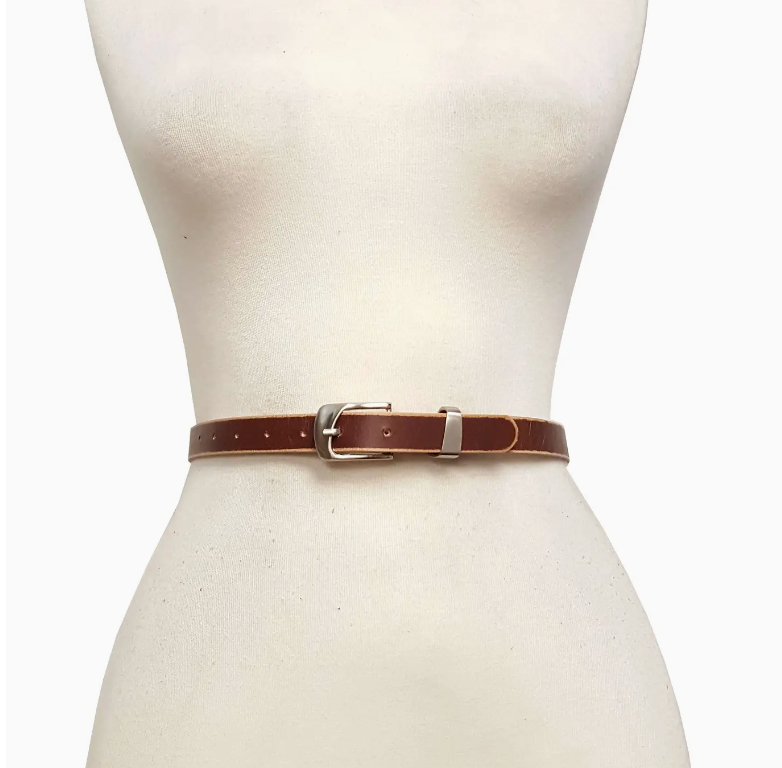 Skinny Classic Silver Buckle Loop Belt