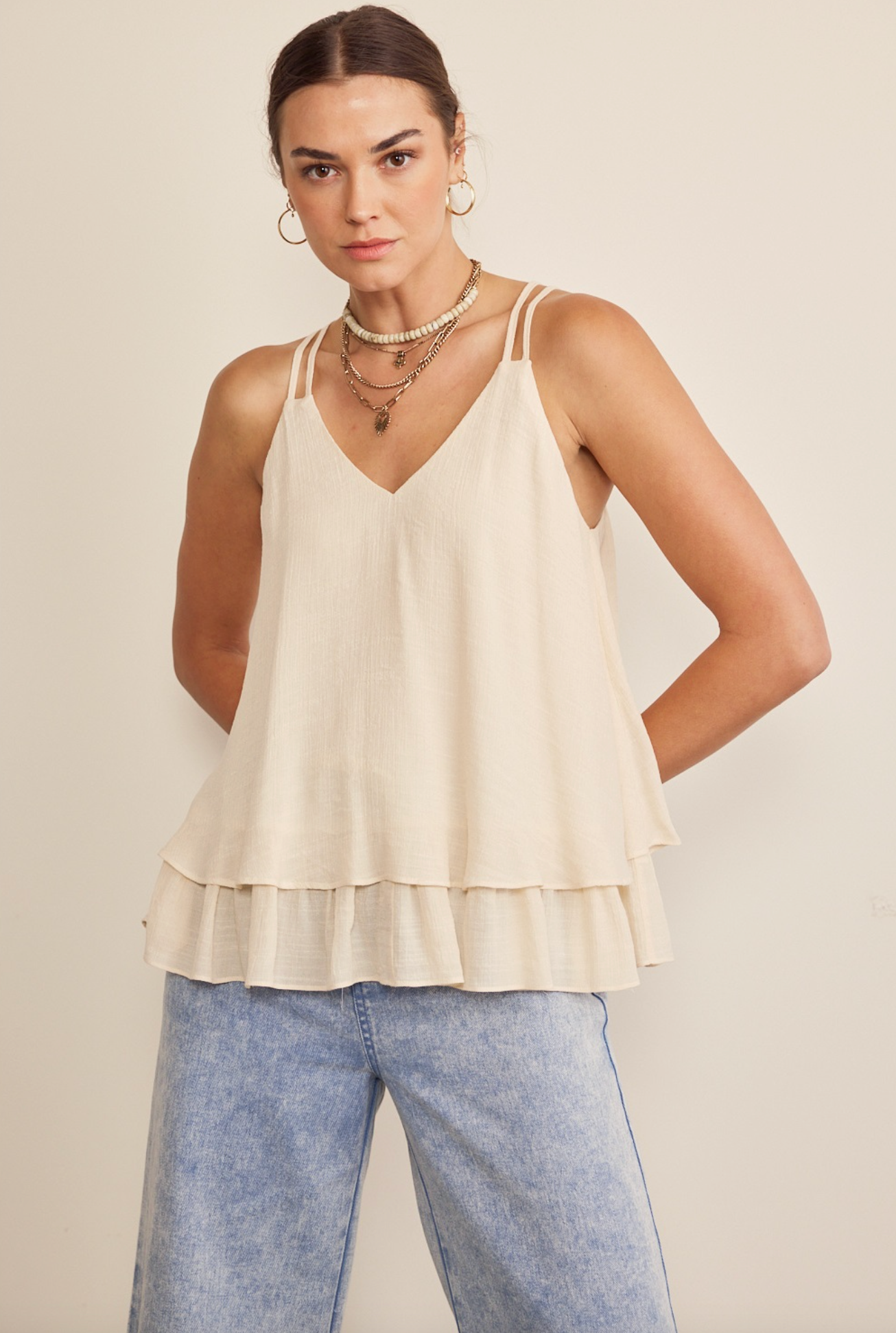 Textured Blouse in Double Layered Ruffles