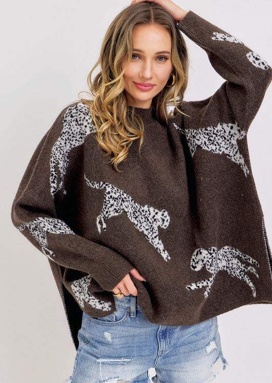 Leopard Patterned Oversize Knit Sweater