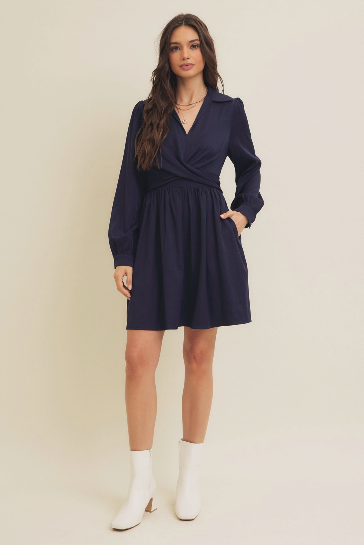 Waist Wrap Tie Twill Mini Dress with Pockets