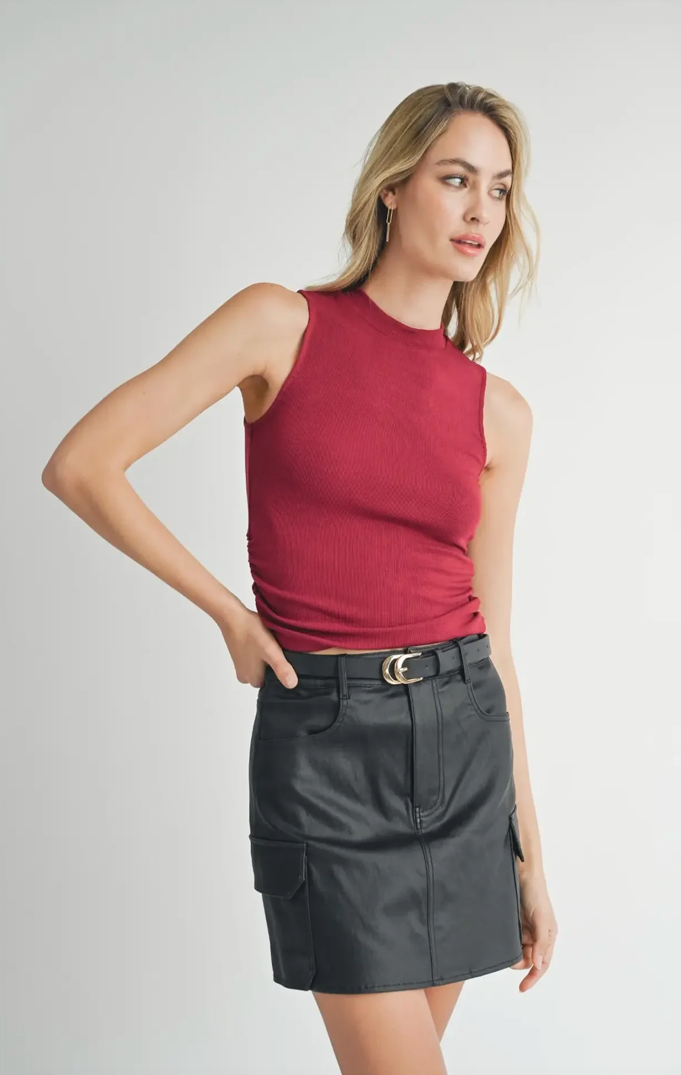 Ronan Mock Neck Ruched Knit Tank