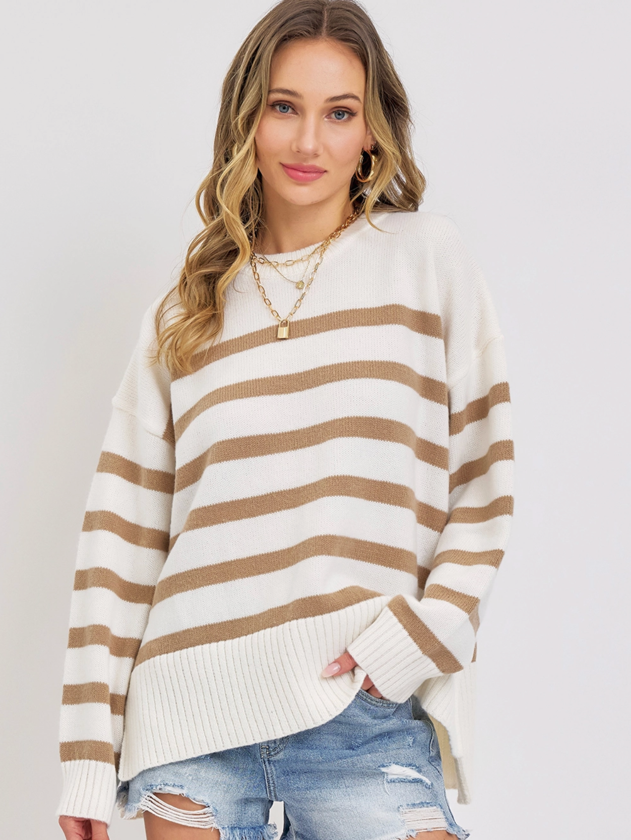 Pullover Striped Oversize Knit Sweater