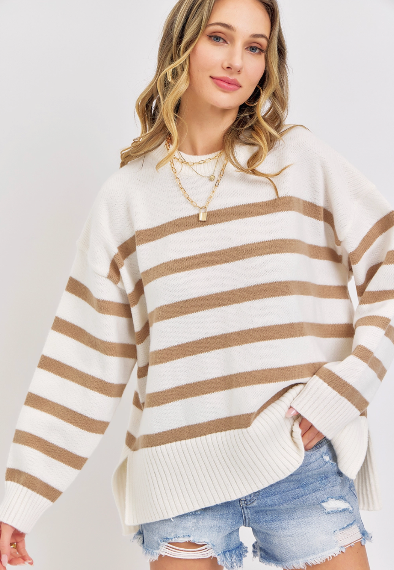 Pullover Striped Oversize Knit Sweater