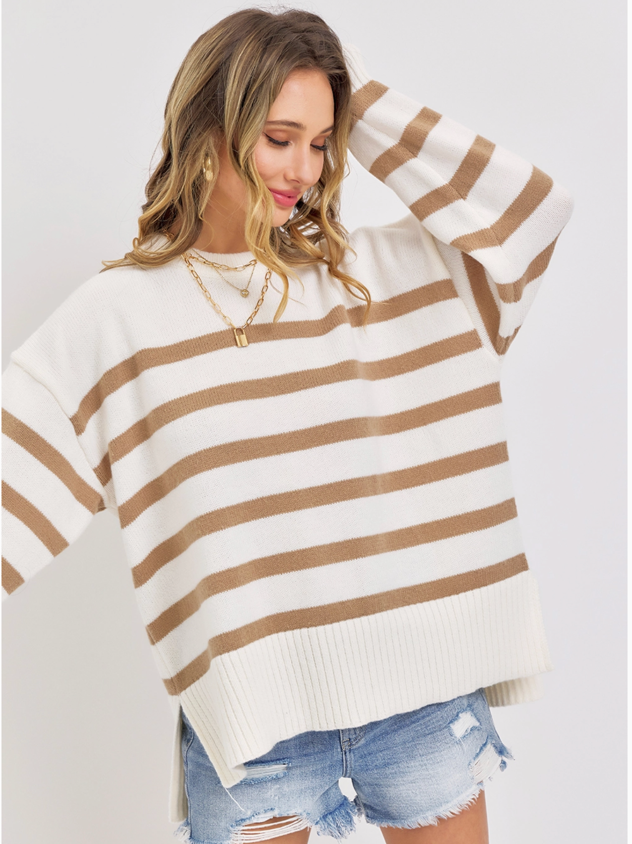 Pullover Striped Oversize Knit Sweater