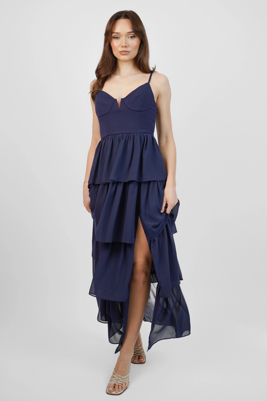 Navy Chiffon Tiered Maxi Dress