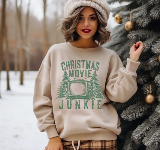 Christmas Movie Junkie Crewneck Christmas Sweatshirt