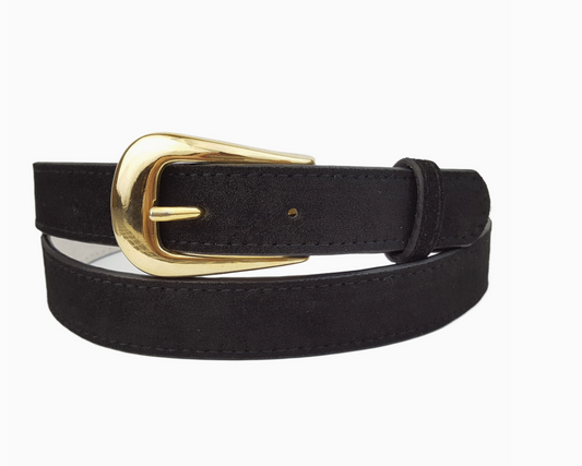 Basic Genuine Suede Belt with Shiny Gold Buckle