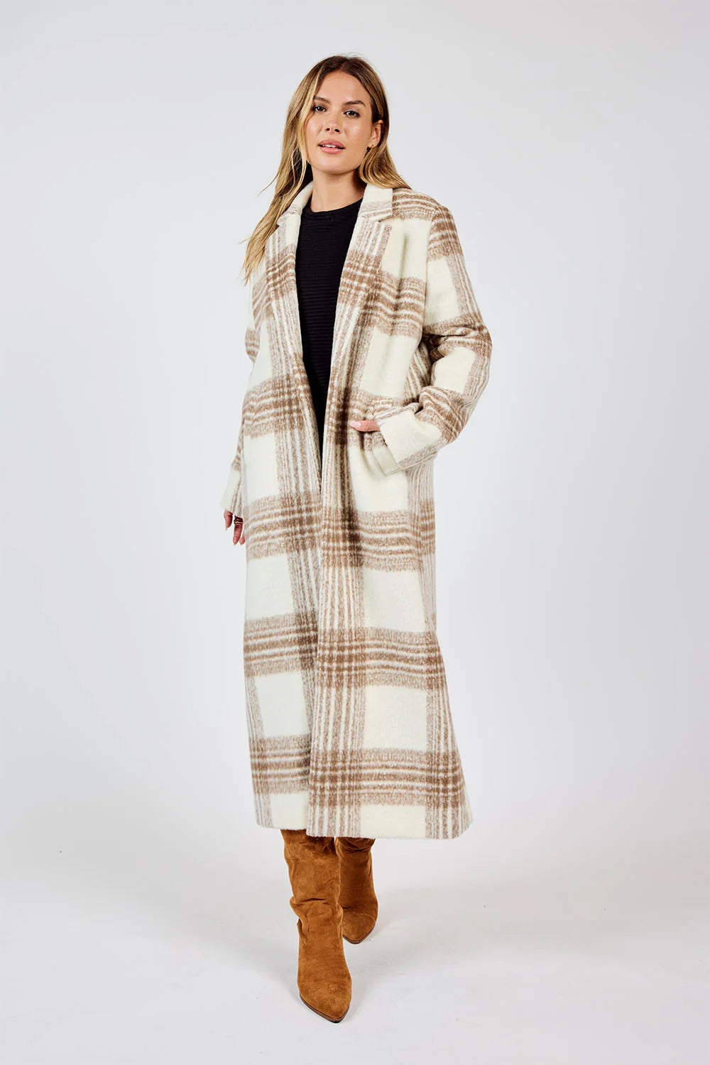 Zella Plaid Buttoned Long Coat