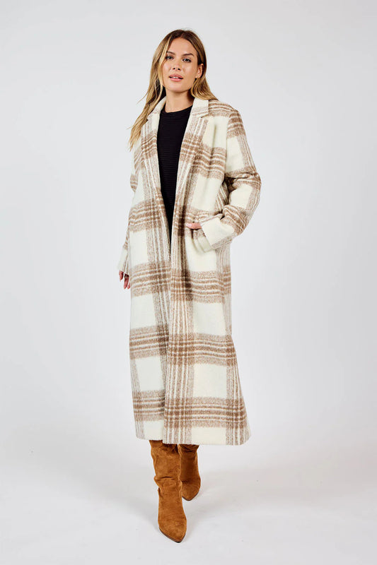 Zella Plaid Buttoned Long Coat