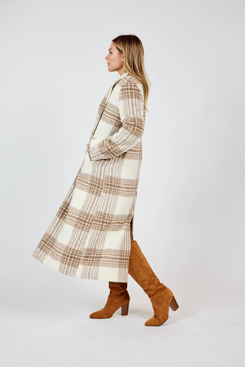 Zella Plaid Buttoned Long Coat