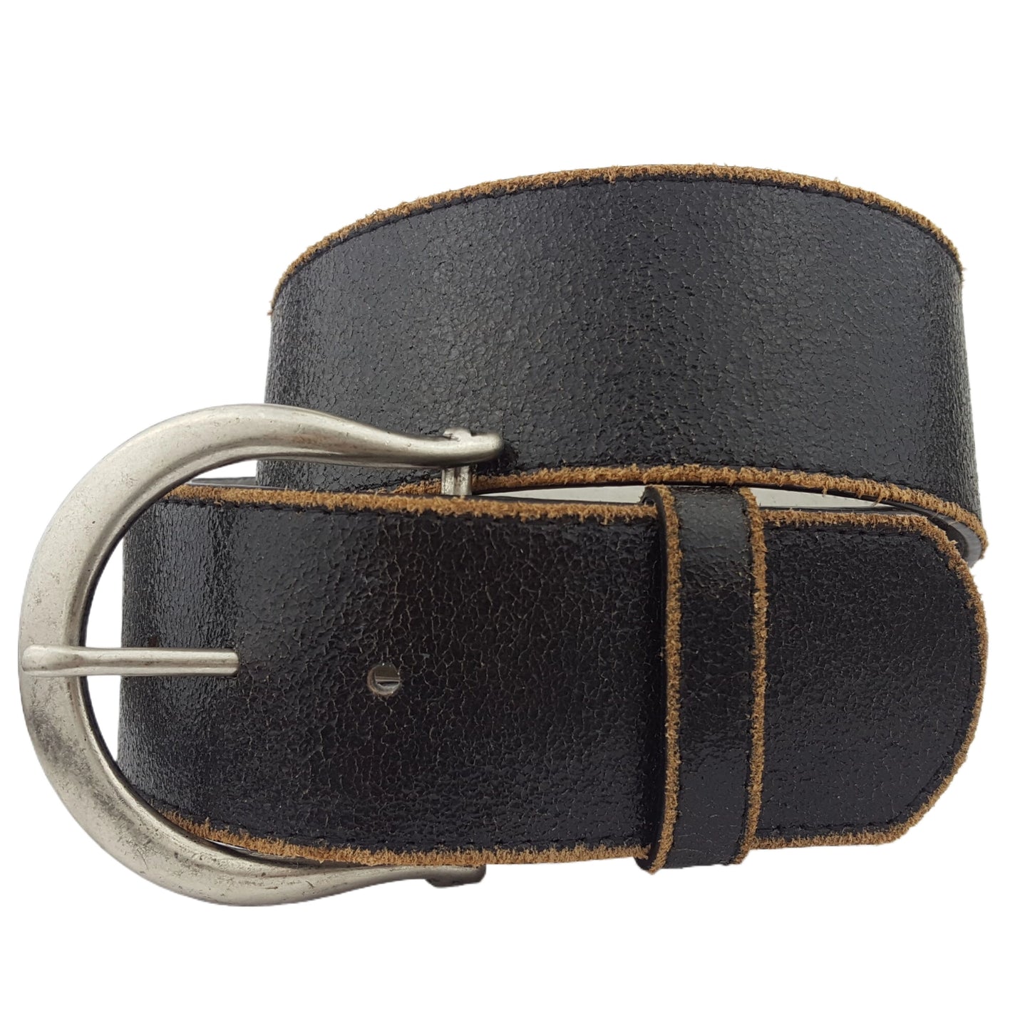 Wide Vintage Leather Belt with Horseshoe Buckle