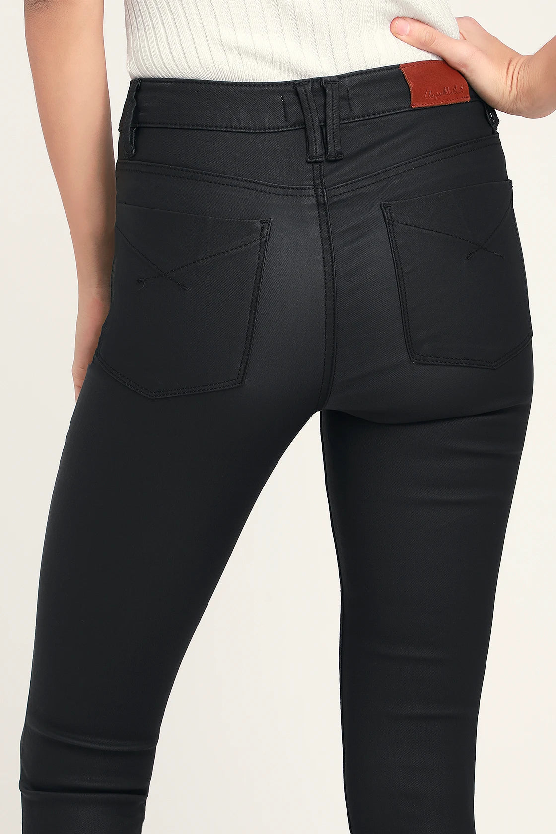 Olivia Washed Black High Rise Vegan Leather Skinny Jeans