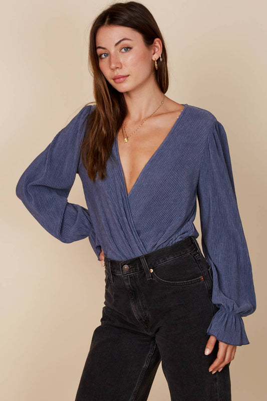 Surplice Pleated Detail Bodysuit