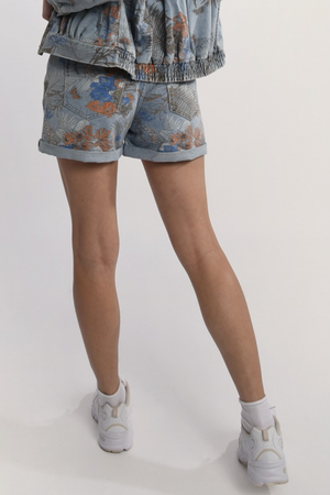 Printed Denim Shorts
