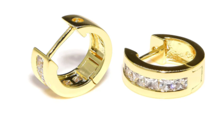 "Brilliant" CZ Cuff Hoop Earrings in Gold
