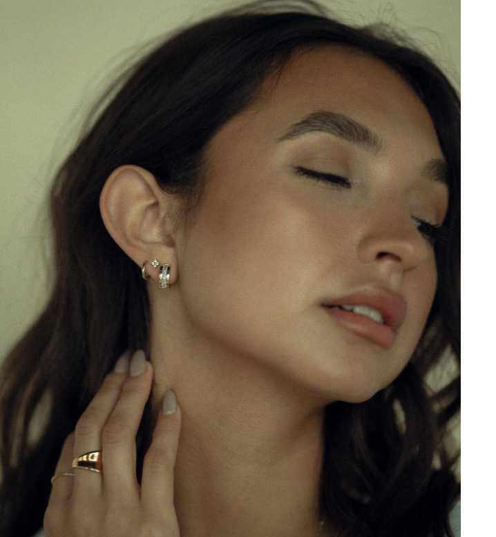 "Brilliant" CZ Cuff Hoop Earrings in Gold