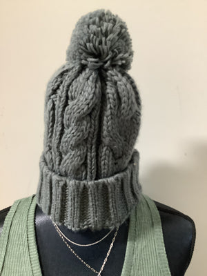 Soft Cable Knitted Basic Beanie with PomPom Accent